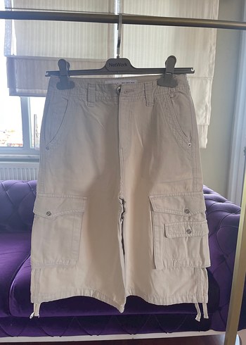 Bershka Bej Pamuklu Kemerli 34 beden Bayan Şort