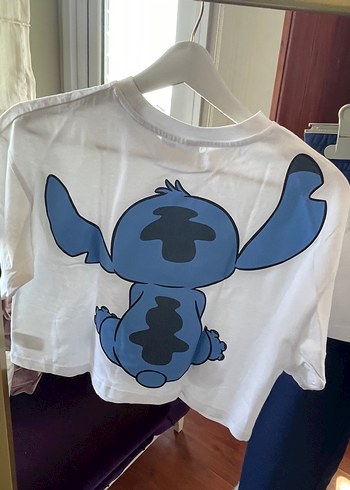 12-13 Yaş Beden beyaz Renk Kız Çocuk Beyaz Stitch Disney Baskılı Tişört