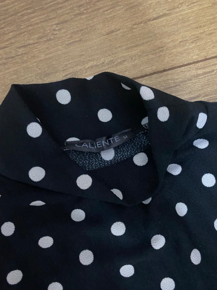 Uzun Kollu Siyah Puantiyeli Mini Bluz - Görsel 2
