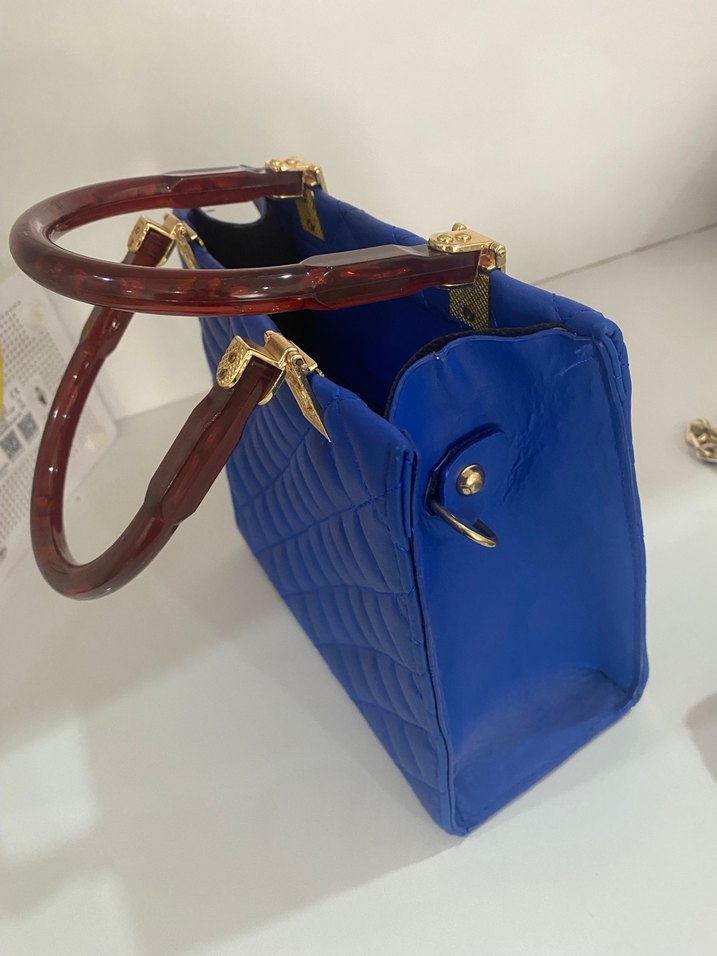 Mavi Deri Zincir Detaylı Chanel Çanta - Görsel 2