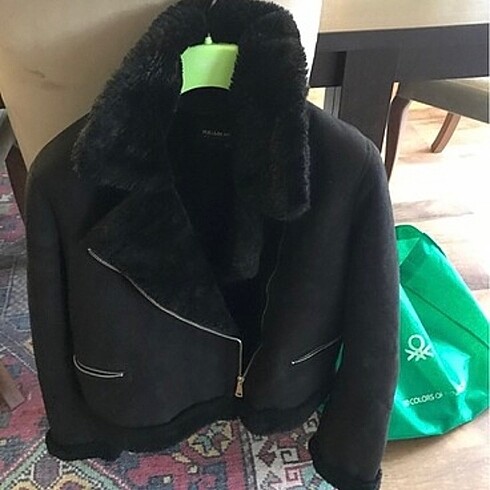 Pull bear siyah süet kürk mont