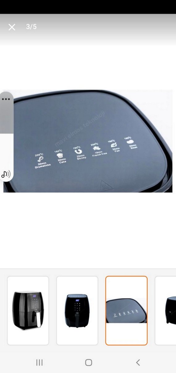 Siyah Dijital Hava Fritözü 180°C - Görsel 4