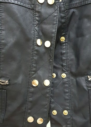 Düğmeli Siyah Deri Kadın Ceket - Görsel 3