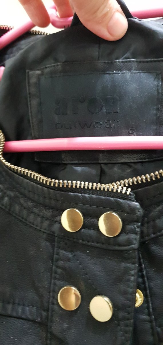 Düğmeli Siyah Deri Kadın Ceket - Görsel 2