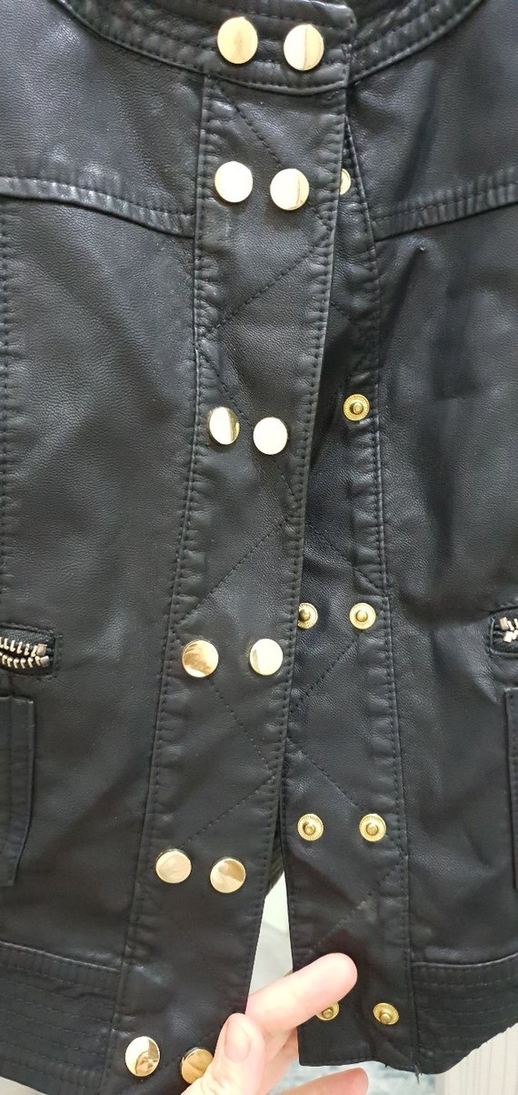 Düğmeli Siyah Deri Kadın Ceket - Görsel 3