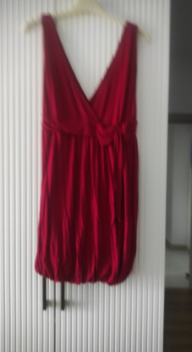 Kırmızı V Yaka Drapeli Midi Elbise - Görsel 2