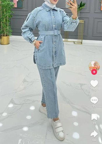Diger Kadın Mavi Denim Kemerli Takım