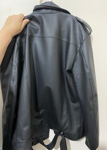 Kadın Siyah Deri Biker Ceket - Görsel 3