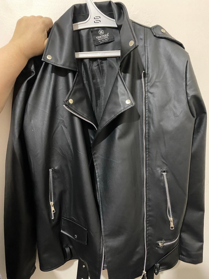 Kadın Siyah Deri Biker Ceket - Görsel 2