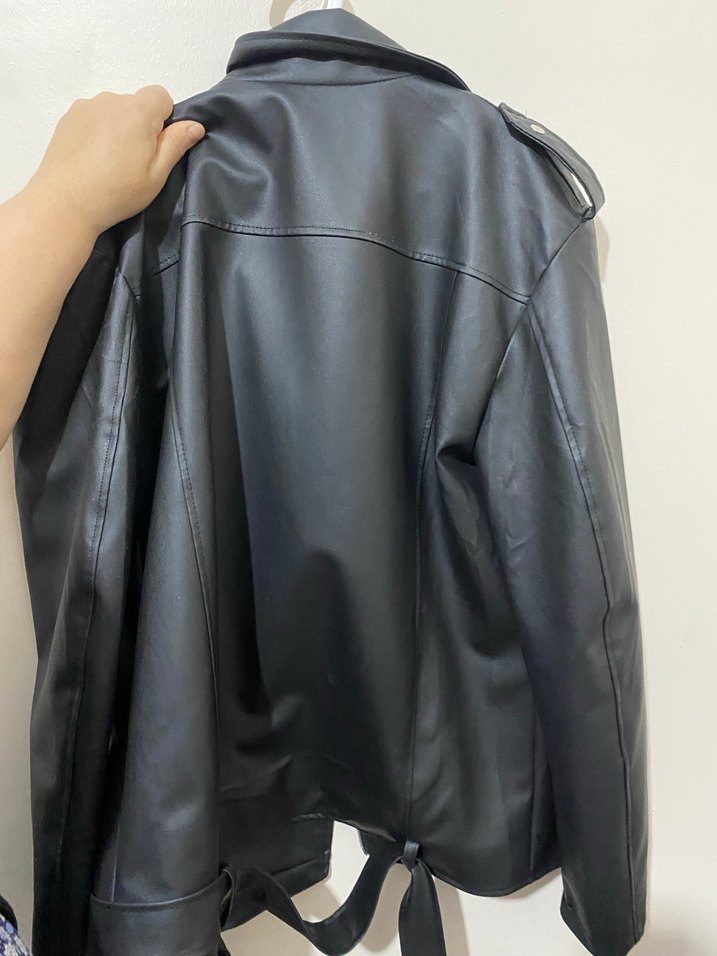 Kadın Siyah Deri Biker Ceket - Görsel 3