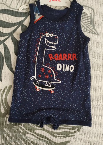 Mavi Dinozor Baskılı Erkek Bebek Tulum