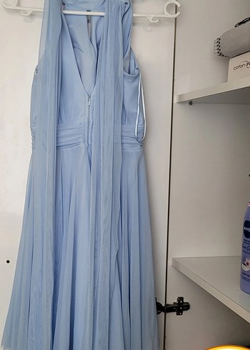 Mavi Drapeli Kısa Abiye Elbise - Görsel 4