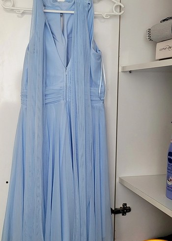 Mavi Drapeli Kısa Abiye Elbise - Görsel 5