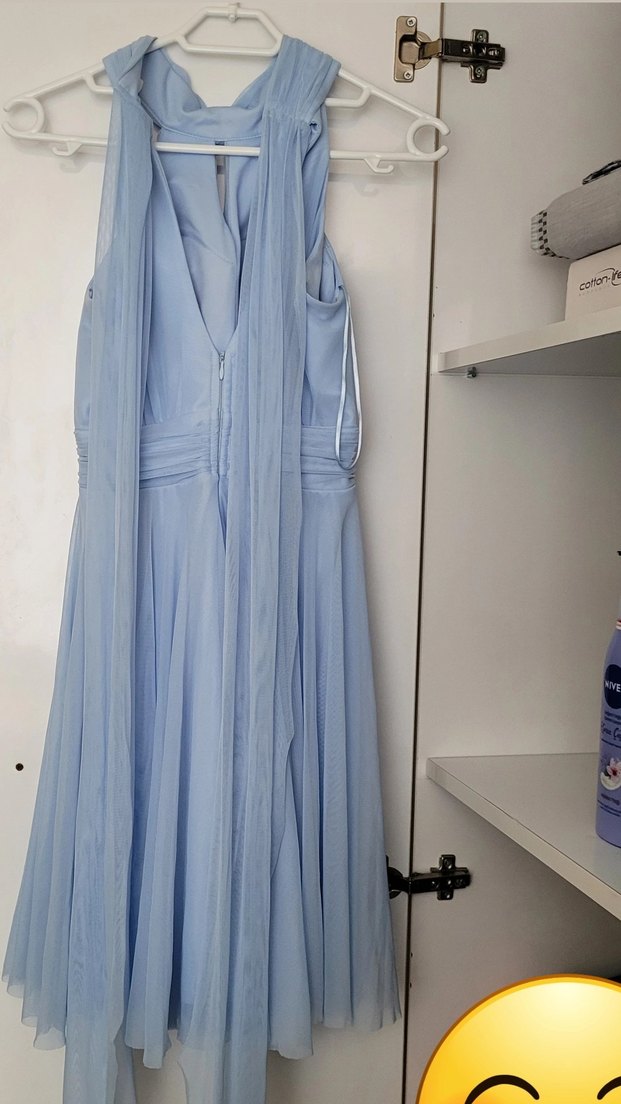 Mavi Drapeli Kısa Abiye Elbise - Görsel 4