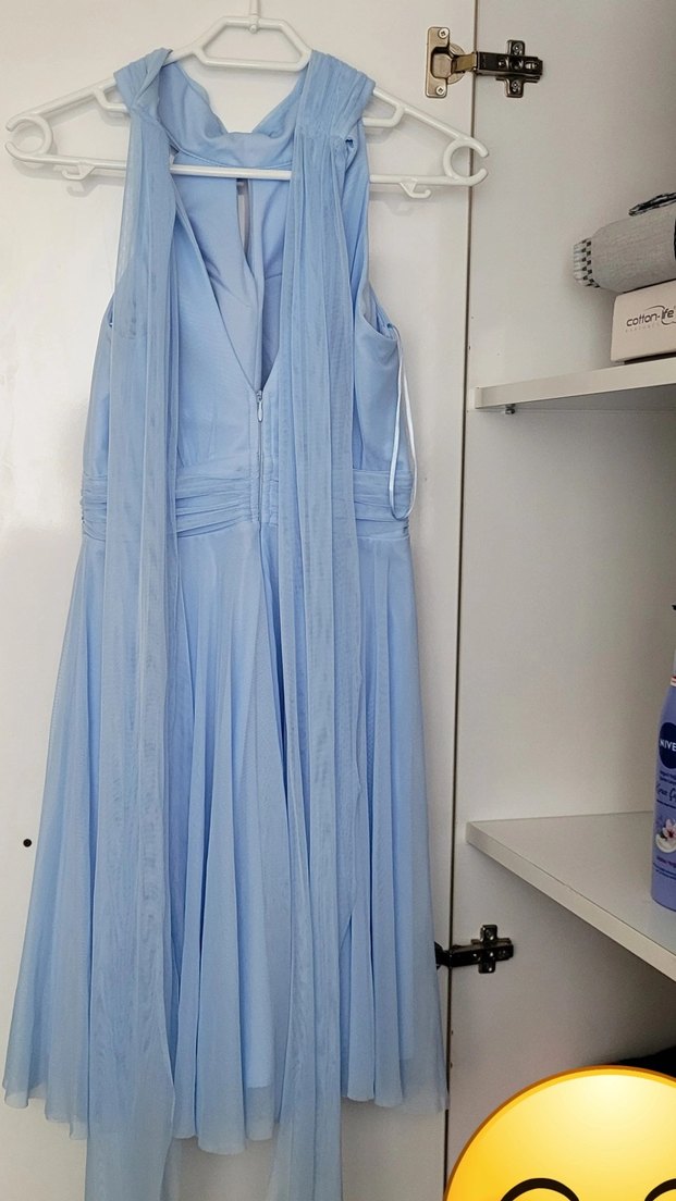 Mavi Drapeli Kısa Abiye Elbise - Görsel 5