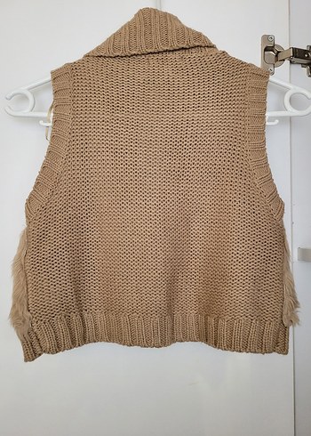 Kürk Detaylı Krem Triko Kadın Yelek - Görsel 4