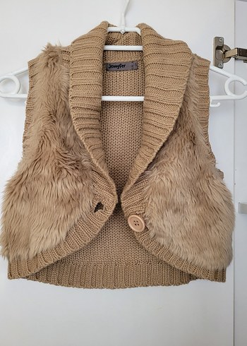 Kürk Detaylı Krem Triko Kadın Yelek - Görsel 3