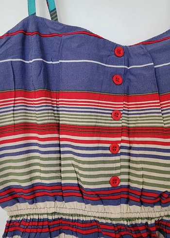 Çizgili Askılı Kısa Kadın Elbise - Görsel 3