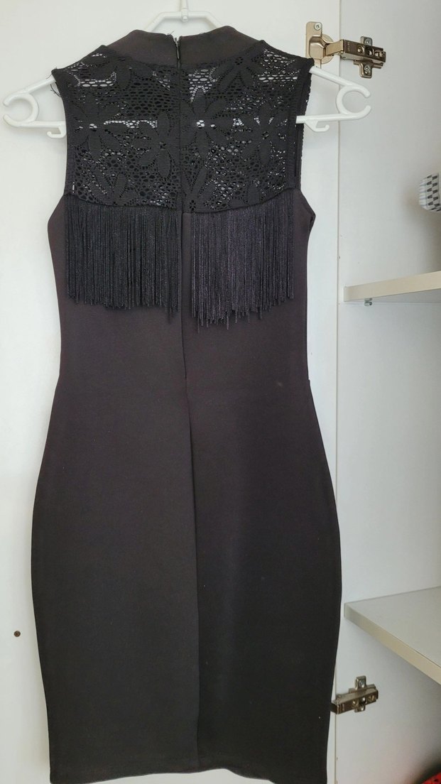 Püsküllü Nakışlı Siyah Uzun Abiye Elbise - Görsel 3