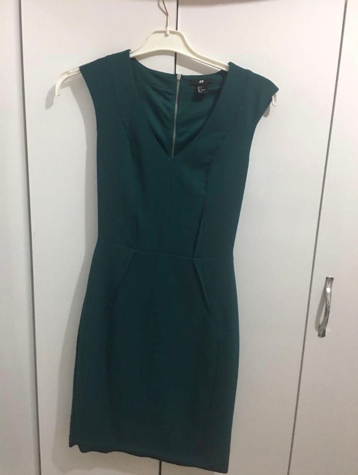 V Yakalı Midi Kadın Elbise - Görsel 2