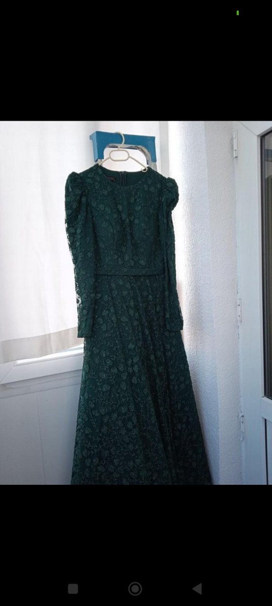 Yeşil Desenli Uzun Kadın Elbise - Görsel 2