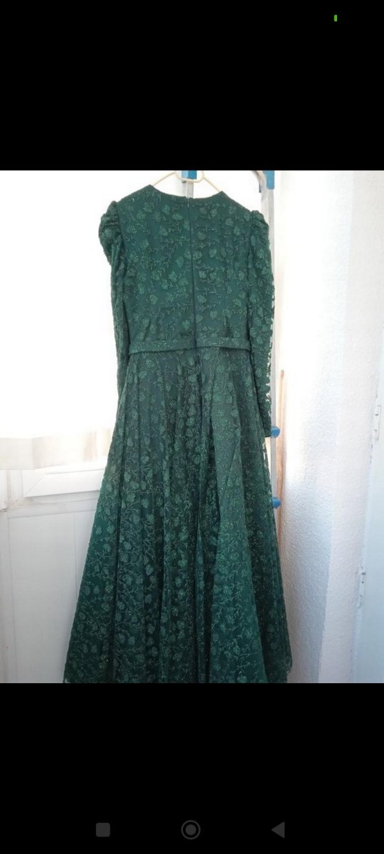 Yeşil Desenli Uzun Kadın Elbise - Görsel 3