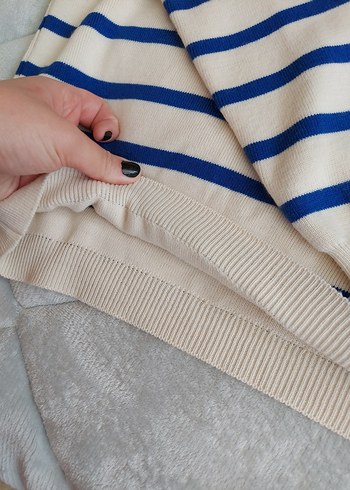 Mavi Çizgili Polo Yaka Kadın Triko - Görsel 6