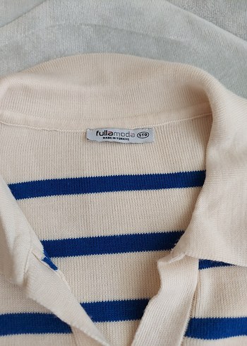 Mavi Çizgili Polo Yaka Kadın Triko - Görsel 2