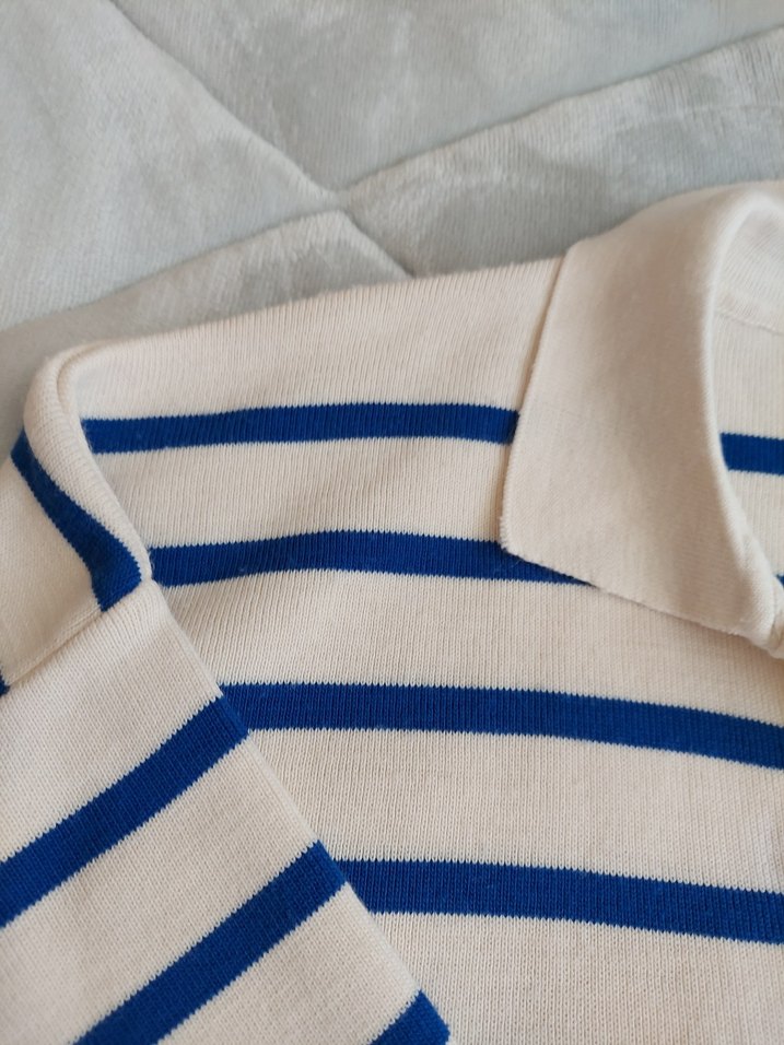 Mavi Çizgili Polo Yaka Kadın Triko - Görsel 3