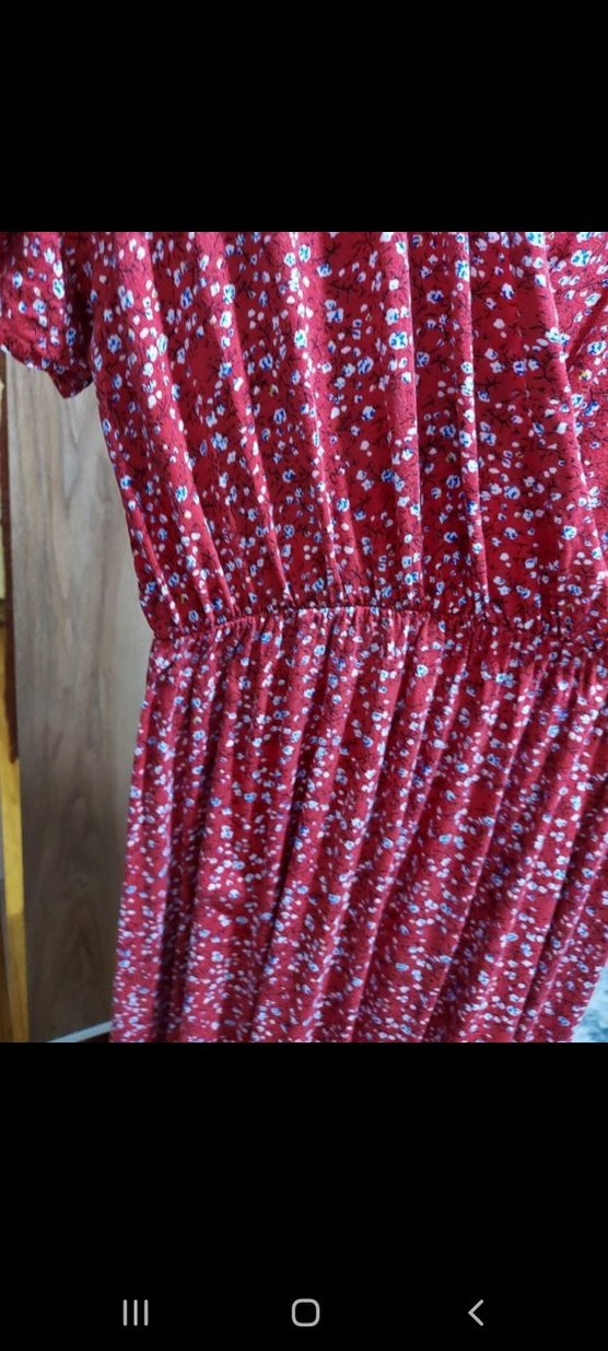 Kırmızı V Yaka Salaş Uzun Elbise - Görsel 3