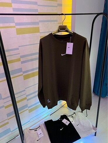 Haki Renk Erkek Geniş Kesim Sweatshirt