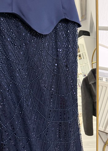 Lacivert İşlemeli Uzun Abiye Elbise - Görsel 6