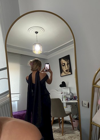 Lacivert İşlemeli Uzun Abiye Elbise - Görsel 4