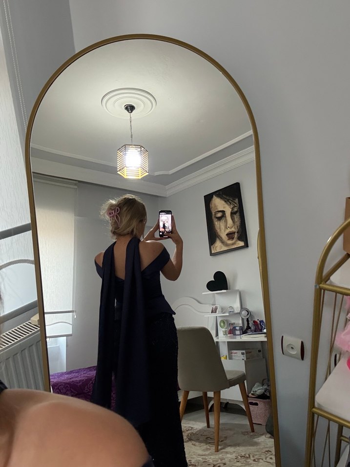 Lacivert İşlemeli Uzun Abiye Elbise - Görsel 4