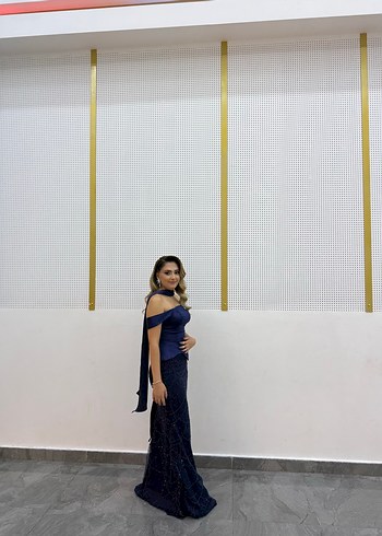 FLacivert Uzun Abiye Elbise - Görsel 2