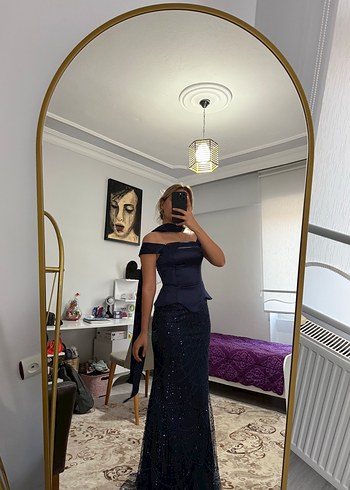 FLacivert Uzun Abiye Elbise - Görsel 5