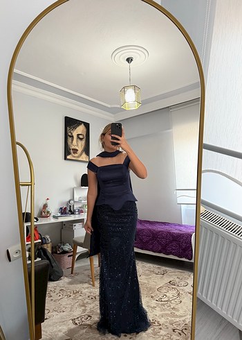 FLacivert Uzun Abiye Elbise - Görsel 6