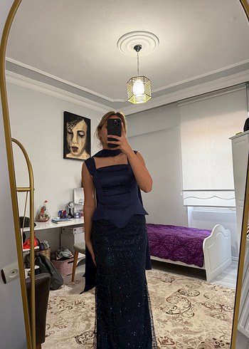 FLacivert Uzun Abiye Elbise - Görsel 7