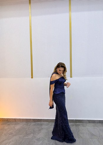 FLacivert Uzun Abiye Elbise - Görsel 4