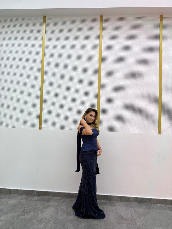 FLacivert Uzun Abiye Elbise - Görsel 3