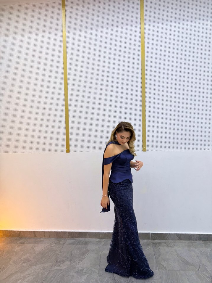 FLacivert Uzun Abiye Elbise - Görsel 4