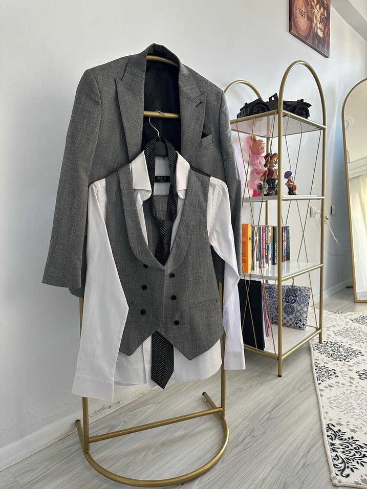 Gri Regular Fit Damatlık Takım Elbise - Görsel 5