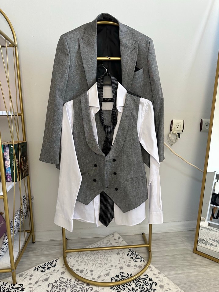 Gri Regular Fit Damatlık Takım Elbise - Görsel 4