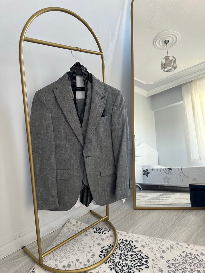 Gri Regular Fit Damatlık Takım Elbise - Görsel 3