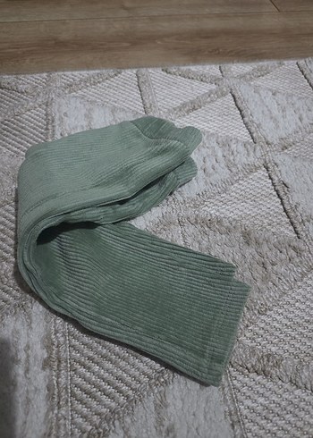 Kız Çocuk  kadife Yeşil Rahat Kesim Tayt - Görsel 3