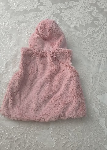 Kız Çocuk Kapüşonlu Pembe Peluş Yelek - Görsel 2