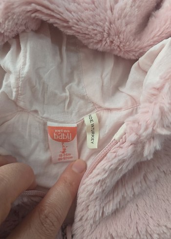 Kız Çocuk Kapüşonlu Pembe Peluş Yelek - Görsel 3