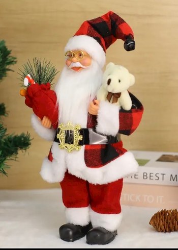 Kırmızı Ekose Desenli Noel Baba figürü - Görsel 3