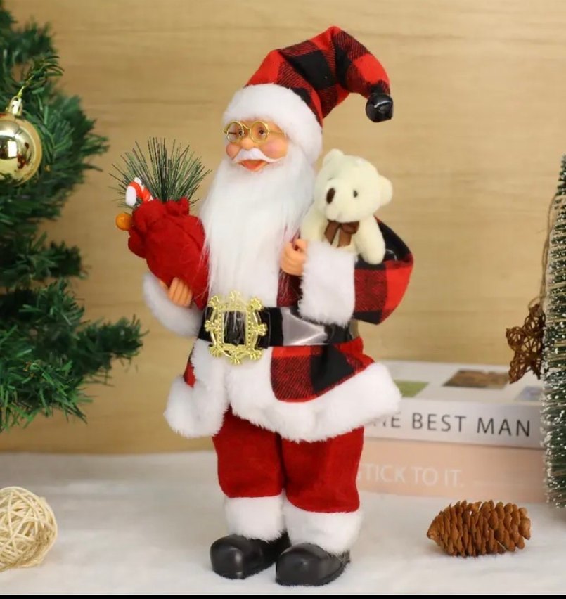 Kırmızı Ekose Desenli Noel Baba figürü - Görsel 3