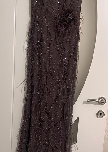 Kahverengi İşlemeli Uzun Abiye - Görsel 4